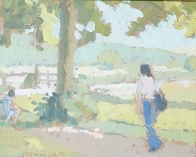 Norman Smith (1910-1996), 'Along the footpath', signed and dated '75, Impressionist oil on board, 18 x 23cm